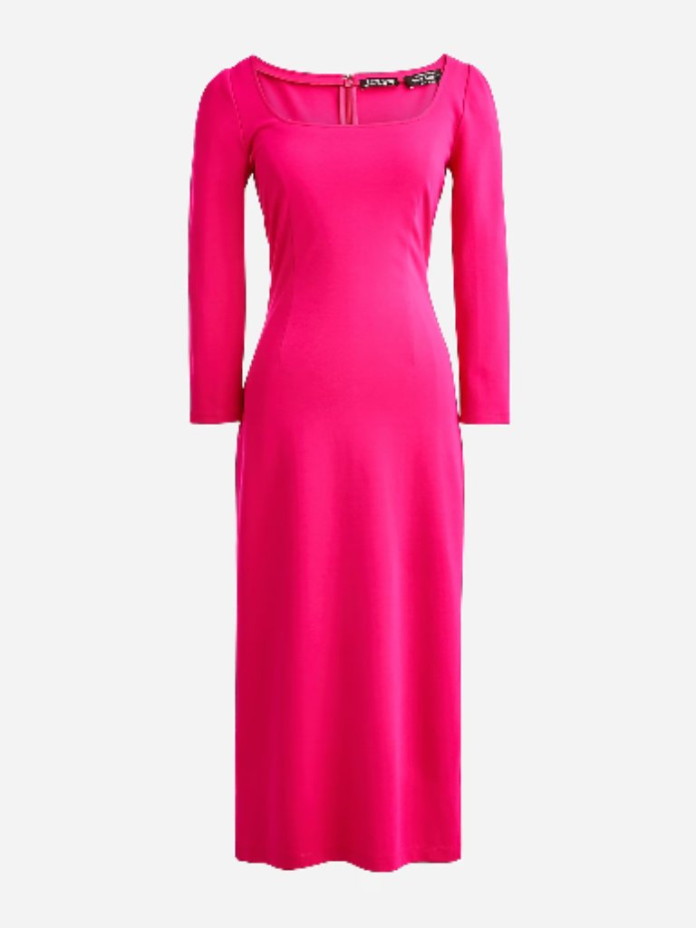 J Crew Pink Italian Ponte Elegant Long Sleeve Midi Sheath Dress Women's Size 2